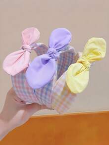 6Pcs Plaid Bow Headbands, Sweet Fabric Wide‑Brim Hair Hoops For Women, Versatile Hair Accessories For Taming Flyaways - Multicolor - View 4