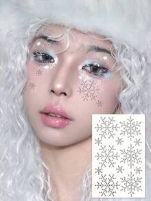 3D Realistic Multi-Particle Pentagram Butterfly Hexagon Snowflake Shiny Rhinestone Face Stickers For Women, Y2K Holiday Party Daily Makeup DIY Music Festival Ball Face Decor - Multicolor - View 7