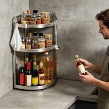 Spice Rack Organizer Seasoning Spice Organizer 3-Tier Kitchen Corner Shelf - Silver - View 6