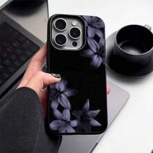 1pc TPU Material Cold Purple Dark Tone Lily Pattern Phone Case Compatible With IPhone 17 Pro Max/17/16 Pro Max/15/13/12/11/ S20 FE/A15/S24/A55/ Note 11/Note 12/Note 13 Pro Full Coverage Anti-Drop Soft Shell Protective Cover - Black - View 1