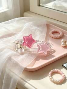 Minimalist Star Hair Clip For Women, Cute Contrast Color Five-Pointed Star Bangs Clip, Side Hair Alligator Hair Clip Hair Accessory - Pink - View 3