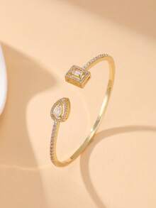 4pcs/1pc Elegant Gold Clover & Bow Stackable Bracelet Set, Sparkling Rhinestone Bangle Jewelry, Romantic Valentine's Day Gift - Gold 9 - View 2