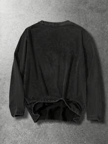 [Simple] Men's Angel Pattern Long-Sleeve T-Shirt - Comfortable Crew Neck Top, Suitable For All Seasons, Casual Wear, Fashionable Street Style. - Black - View 3
