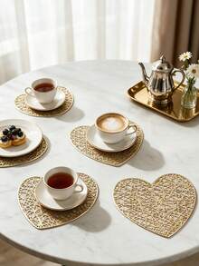 12pcs, Gold Heart Hollow Drink Coasters, Washable Table Accessories, Non-Slip Table Mats, Breathable And Heat Dissipating, Lightweight And Easy To Store, Suitable For Restaurants, Cafes, Homestays, Compatible With Afternoon Tea, Festivals, Parties, Gatherings, Birthdays, Weddings, Dinners. - Multicolor - View 9