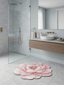 1pc Peony Flower Decor Diatomaceous Earth Mat, Living Room Decor, Room Decor, Indoor Door Mat, Bathroom Mat, Kitchen Mat, Absorbent Quick-Drying, Room Decor, Anti-Slip Wear-Resistant, Trimmable, Easy To Clean, Washable Carpet, Home Decor, Floor Decoration Beautification, Floor Protection - Pink - View 5