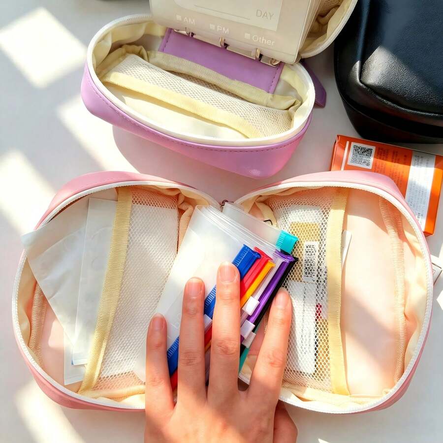 1 Set Portable Loose-Leaf Binder Storage Pocket, Waterproof Pill Bag, Travel Compartment Organizer, Silicone Makeup Storage Bag, Anti-Drop Storage Folder, Jewelry Organizer With Memo Classification