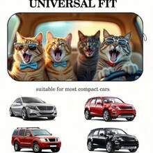 1pc Funny 4 Cats Car Sunshade, Made Of Polyester Fiber, Durable 190T Material Blocks UV Rays And Heat, Car Interior Accessory Suitable For Various Car Models Front Windshield, With Heat Insulation And Privacy Protection Functions, Keeps Your Car Cool, Foldable For Easy Storage - Funny Four Cats - View 5