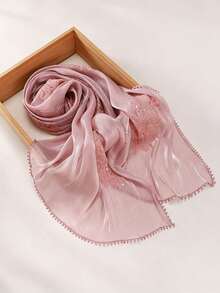1pc New Heavy Industry Gorgeous Sequin Lace Embroidered Flower Edge Modest Fashion Sequin Embroidered Organza Muslim Headscarf Hijab Shawl - Multicolor - View 16