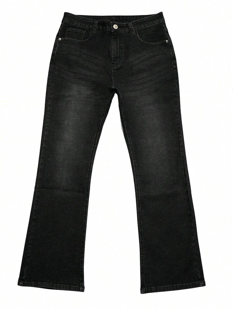 Men's Washed Stretch Flare Leg Jeans - Black - View 2