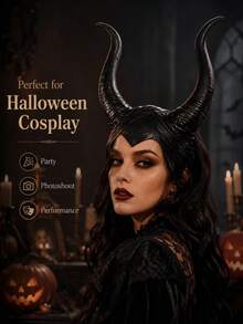 1PCHalloween Black Devil Horn Headpiece, Gothic Demon Costume Headband For Women, Halloween Party Cosplay Accessory - View 2