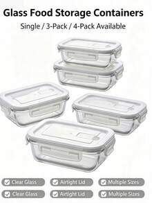 Heat‑Resistible Glass Lunch Box With Lid, Odor‑Resistant Leak‑Proof Quick‑Lock Lid Meal Container, Multi‑Capacity Clear Glass Food Keeper, Oven & Freezer Kitchen Food Storage Organizer - Transparent - View 5