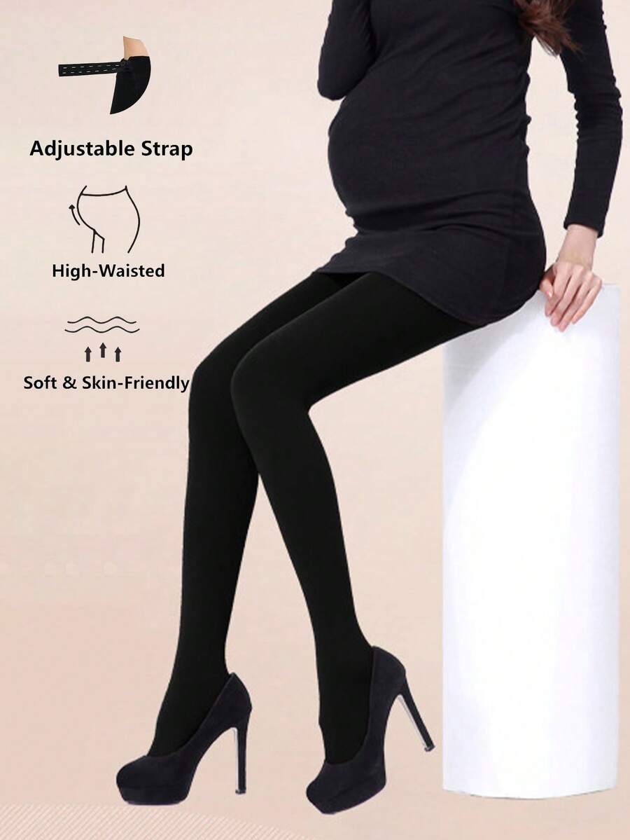 1 Pc Maternity Stirrup Tights, Medium Thickness For Spring & Autumn, Adjustable Belly Support Band, Solid Color Pregnancy Leggings For Outdoor Wear - Multicolor - View 1