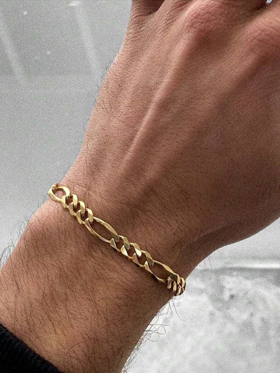 سوار رجالي من الفولاذ المقاوم للصدأ بسلسلة فيجارو سميكة، غير قابل للبهتان ومقاوم للصدأ، بأسلوب الطبقات للعطلات الشاطئية، سوار أساسي بأسلوب الهيب هوب، هدية إكسسوار يومي - ذهبي أصفر - مشاهدة 1