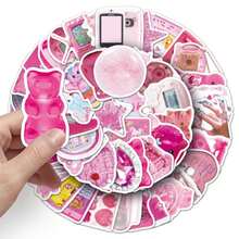 50pcs Pink Y2K Graffiti Stickers, Fresh Girl Style, Ins Style, Decorative Stickers For Phone Case, Notebook, Guitar - Multicolor - View 2