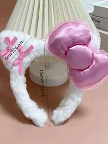1pc Pink Bow Plush Headband, Cute And Comfortable Hair Accessory, Suitable For Face Washing And Autumn/Winter Styling - Multicolor - View 4