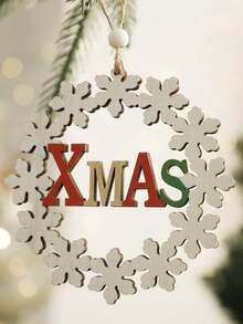 1pc Christmas White Snowflake XMAS Letter Hanging Ornament Rustic Round Wreath Pendant Holiday Tree Decor Festive Letter Detail For Christmas Tree Window Wall Door Handle Fireplace Mantel Party Home Decoration - Style 13 - View 5
