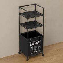 1pc Multi-Layer Bathroom Storage Rack With Universal Wheels, Laundry Basket, Underwear & Clothing Organizer, Dirty Clothes Bin - Multicolor - View 2