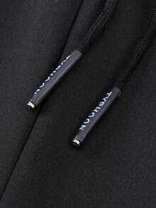 Men's Fleece Lined 2 Pieces Tracksuit, Hooded Zip-Up Jacket And Jogger Pants Set, Winter Fleece Jacket With Zipper Pockets, Suitable For Daily Wear - Black - View 7