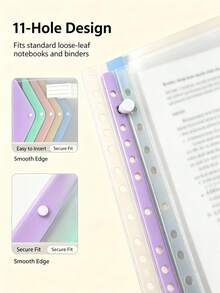 3Pcs Multi‑Color A4 11‑Hole Snap Button File Pouches, Transparent PP Binder Insert Pockets, Document Organizer For Back To School Student Office Supplies,Document Folder - Sets - View 5