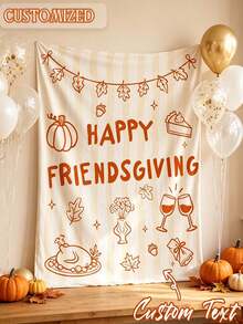 1pc Customized Happy Thanksgiving Friends Gathering Tapestry Backdrop, Autumn Thanksgiving Party Photo Background, Pumpkin Maple Leaf Print Wall Hanging Decor, Suitable For Friends Gathering Dinner Party Home Photography Props - Multicolor - View 5