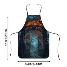 1pc Halloween Iron Arch & Ghost Print Apron, Featuring Carved Iron Gate & Demon Skull Decorative Pattern, Durable Cooking Apron Suitable For Bakers, Cake Decorators, Haunted House Staff, Painting Artists, Nail Technicians - Personalized Gift For Home And Professional Chefs - Multicolor - View 14