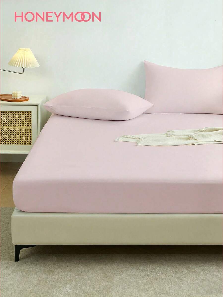 1 buah Sprei Fitted Warna Polos, Pelindung Kasur, Penutup Kasur, Sprei Fitted dengan Kantong Dalam, Lembut & Bernapas, Cocok untuk Berbagai Ukuran Kasur - Twin, Full, Queen, King, Perlengkapan Tidur Penting untuk Rumah & Asrama - Baby Pink - View 1
