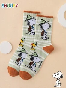 1 Pair SNOOPY Series Genuine Puppy Striped Color-Block Pattern Fun Personalized Cartoon Men's Mid-Calf Socks - Multicolor - View 3