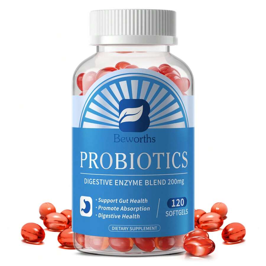 B BEWORTHS Beworths Probiotics Supplement, Digestive Enzyme Blend 200mg, Daily Dietary Support Softgels, For Adults, 120 Count - 120 Count - View 1