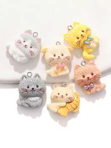 10/20/100pcs Resin Jewelry Accessories Cat Holding Fish Kitten Pendant DIY Handmade Bracelet Keychain Necklace Charm - Kitten - View 2