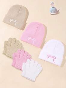 3 Sets/6 Pieces Fashion Bow Knitted Fingerless Gloves Set, Suitable For Boys And Girls, Perfect For Autumn/Winter Outdoor Warm Wear - Multicolor - View 2
