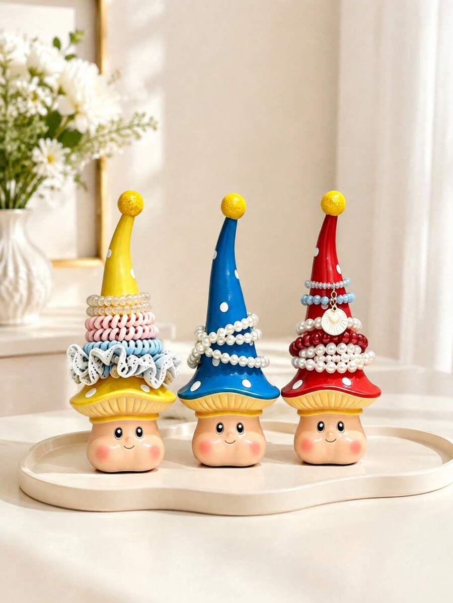 Cute Mushroom Fairy Hair Clip Storage Rack - Creative Desktop Jewelry Organizer - Hair Clip & Headpiece Display Stand - Multi-Functional Ring And Bracelet Storage Decor