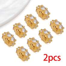 2pcs 18K Gold-Plated Cubic Zirconia Spacer Beads Rhinestone Round Flat Heart Twist Metal Spacers For DIY Bracelet Necklace Jewelry Making Findings - Gold - View 20