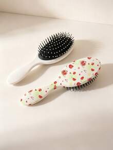 1pc Polka Dot ABS Plastic (ABS Resin) Air Cushion Comb, Universal Fresh Watercolor Pomegranate Print Oval Air Cushion Hairbrush, Sweet Fruit Heart Floral Pattern Scalp Massage Comb, Lightweight Portable Travel Detangling Hairbrush For Women's Long Hair Daily Styling - Multicolor - View 10