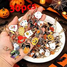 30pcs Halloween Keychain Set, Fun Charming Heart Charm, Dark-Themed Keyring, Bag Car Key Pendant, Mini Ornament, Gift For Couples Best Friends - Multicolor - View 2