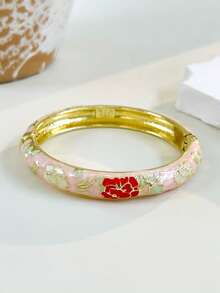 1pc Fashion Vintage Style Gold Floral Pattern Enamel Bracelet, Gold Bracelet, Girls' Jewelry, Suitable For Girls And Women's Jewelry Accessories Bracelet, (Handmade Product, Slight Color Difference May Occur) Daily Wear Holiday Gift, Halloween, Thanksgiving, Christmas, Mother's Day, Valentine's Day, Birthday Gift - Multicolor - View 37