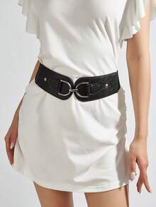 2pcs Women's Solid Color Casual Party Sexy Street Elegant Western Style Buckle Elastic Waist Belt, Versatile For Jeans, Leather Skirts, Waist-Cinched, All-Season - Multicolor - View 4