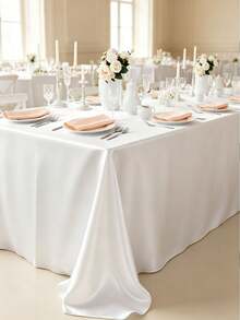 1pc Satin Tablecloth, Rectangular Sequin Silk Tablecloth, Smooth Fabric, Suitable For Wedding Banquet Party Events, White, Room Decor - White - View 8