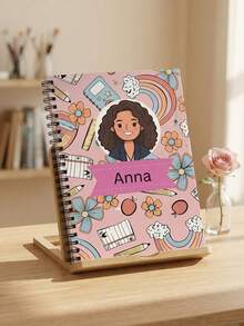 Personalized Custom Spiral Notebook, Personalized Name Diary Journal With Flowers & Rainbow Design, AI Cartoon Custom Photo & Name, For School Office Journaling, Perfect Holiday Birthday Gift - Multicolor 1 - View 9
