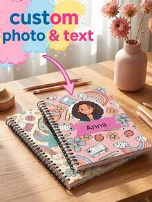Personalized Custom Spiral Notebook, Personalized Name Diary Journal With Flowers & Rainbow Design, AI Cartoon Custom Photo & Name, For School Office Journaling, Perfect Holiday Birthday Gift - Multicolor 1 - View 1