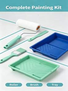 DIY Home Wall Painting Tool Set, Includes Foam Roller Brush, Paint Brush And Paint Tray, Suitable For Wall Decoration, Home Renovation, Art Painting, Home Manual Painting Supplies - A - View 4