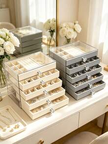 1 hộp đựng trang sức ngăn kéo nhiều lớp bằng acrylic, trong suốt nhìn rõ các ngăn, chống bụi và chống oxy hóa, dùng lưu trữ nhẫn, bông tai, dây chuyền tại nhà và khi du lịch, hộp trang sức cao cấp dung tích lớn - Nhiều màu - Xem 6