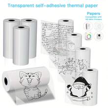 1/3/5/10 Rolls Of Transparent Self-Adhesive Thermal Printing Paper - 57Mm X 25Mm Mini Portable Printer Compatible, Instant Thermal Labels, Supports Pocket Printers' Black And White Printing - View 2