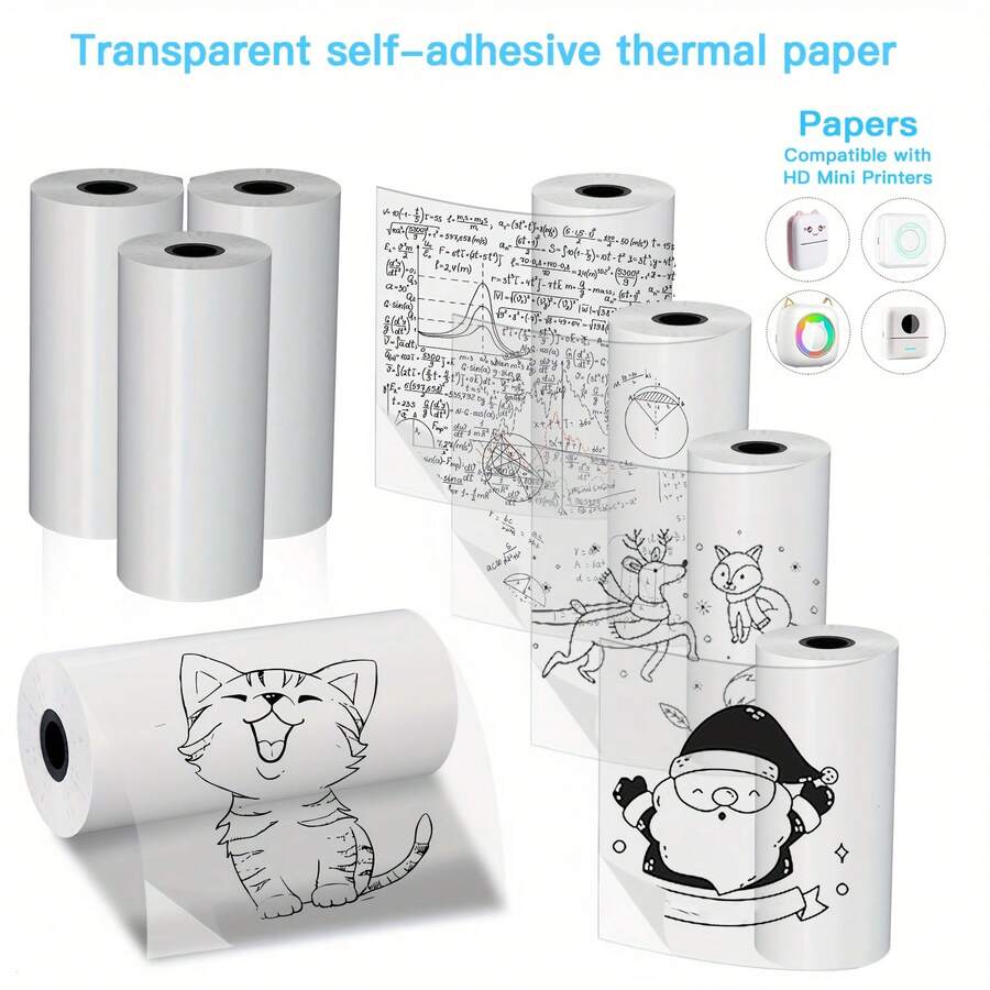 1/3/5/10 Rolls Of Transparent Self-Adhesive Thermal Printing Paper - 57Mm X 25Mm Mini Portable Printer Compatible, Instant Thermal Labels, Supports Pocket Printers' Black And White Printing