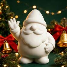 3D Printed Matte White Waving Santa Claus Figurine, Cute Hat & Beard Santa Sculpture, Minimalist Smooth Holiday Desktop Home Decor Craft - A - View 2