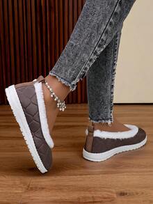 1 Pair Women's Slip‑On Flat Winter Shoes, Round Toe Fashion Design Footwear - Coffee Brown - View 3