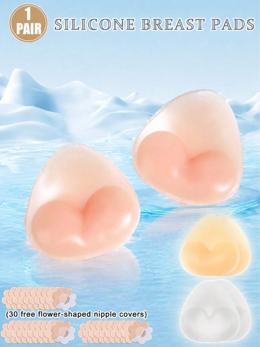 2pcs Women's Silicone Bikini Breast Pads, Bra Accessories, Bra Inserts, Invisible Breast Pads - Multicolor - View 1