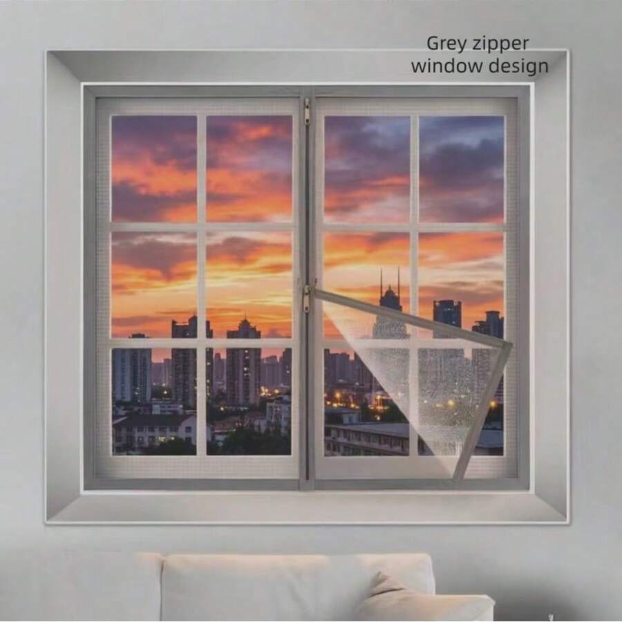 Grey Zipper Screen Door Customization, Home Indoor/Outdoor Window Mosquito Netting, Self-Installable High Transparency Mesh, Easy Opening/Closing Bedroom Window Insect Screen, Customizable And Trimmable - Grey Mesh With Grey Trim and Center Zipper - View 1