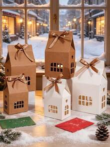 Kotak Hadiah Berbentuk Rumah Natal dengan Pita, Kotak Hadiah Permen Berlubang, Tersedia Ukuran Kecil dan Besar, Cocok untuk Souvenir Pesta Natal, Kotak Hadiah Kue, Dekorasi Kemasan Hadiah Liburan - View 8
