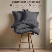 Parure de lit de literie 3 pièces en Microfibre – Comprend 1 Housse de Couette 240 x 220 avec Fermeture éclair sécurisée et 3 ta - Gris - Voir 2