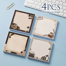4 Packs Total 200 Sheets Vintage Library Sticky Notes 75x75mm 3x3 Inch, Book & Coffee Writing Theme Self-Adhesive Memo Pads, Nostalgic Study Planner To-Do List Desktop Reminder Stickers, School Office Stationery Supplies - 75 X 75 mm - View 10